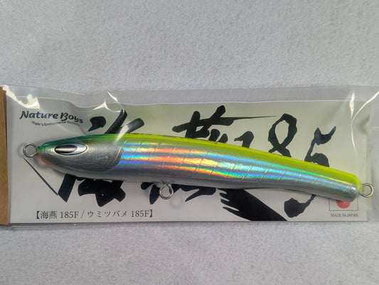 Nature Boys Umitsubame 185F Topwater Stickbait UV Lime Chart Back