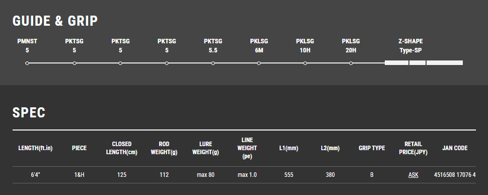 Tailwalk L JIGGYS SSD S6400 FSL 超轻型跳汰钓竿