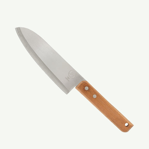 Sandoku knife with a wooden handle on a white background