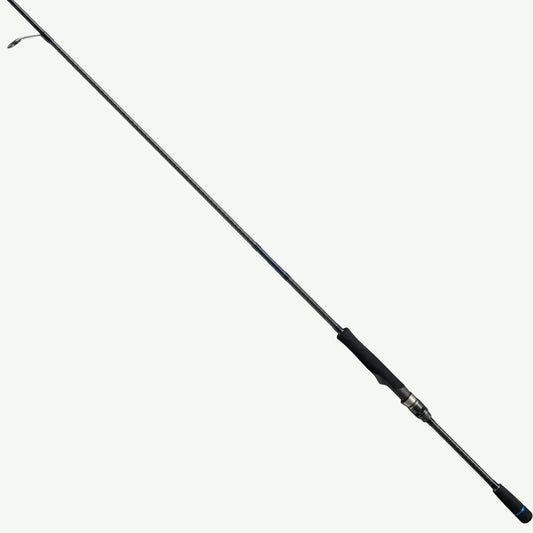 A black Alpha Tackle Crazee Wind S852MH spinning rod with a reel attached.