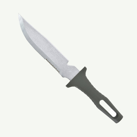 Knife with a black handle on a white background