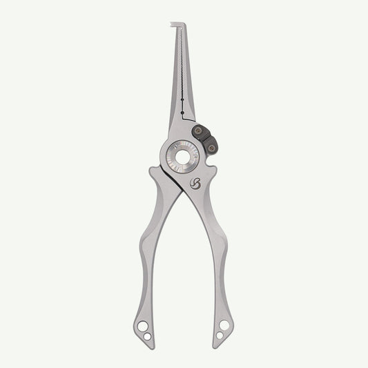 Metallic tool with a unique design on a white background
