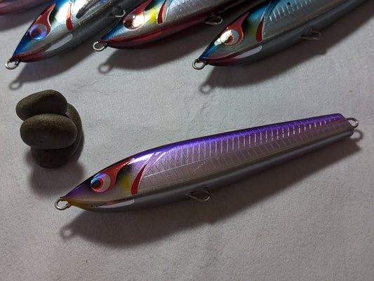 bozles ushiwakamaru silver purple topwater stickbait lure