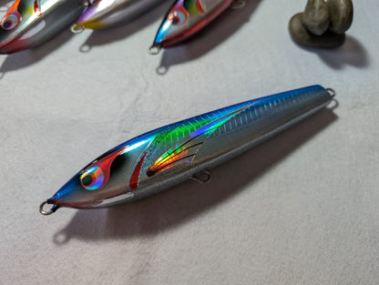 bolzes topwater water lure stickbait blue silver flying fish