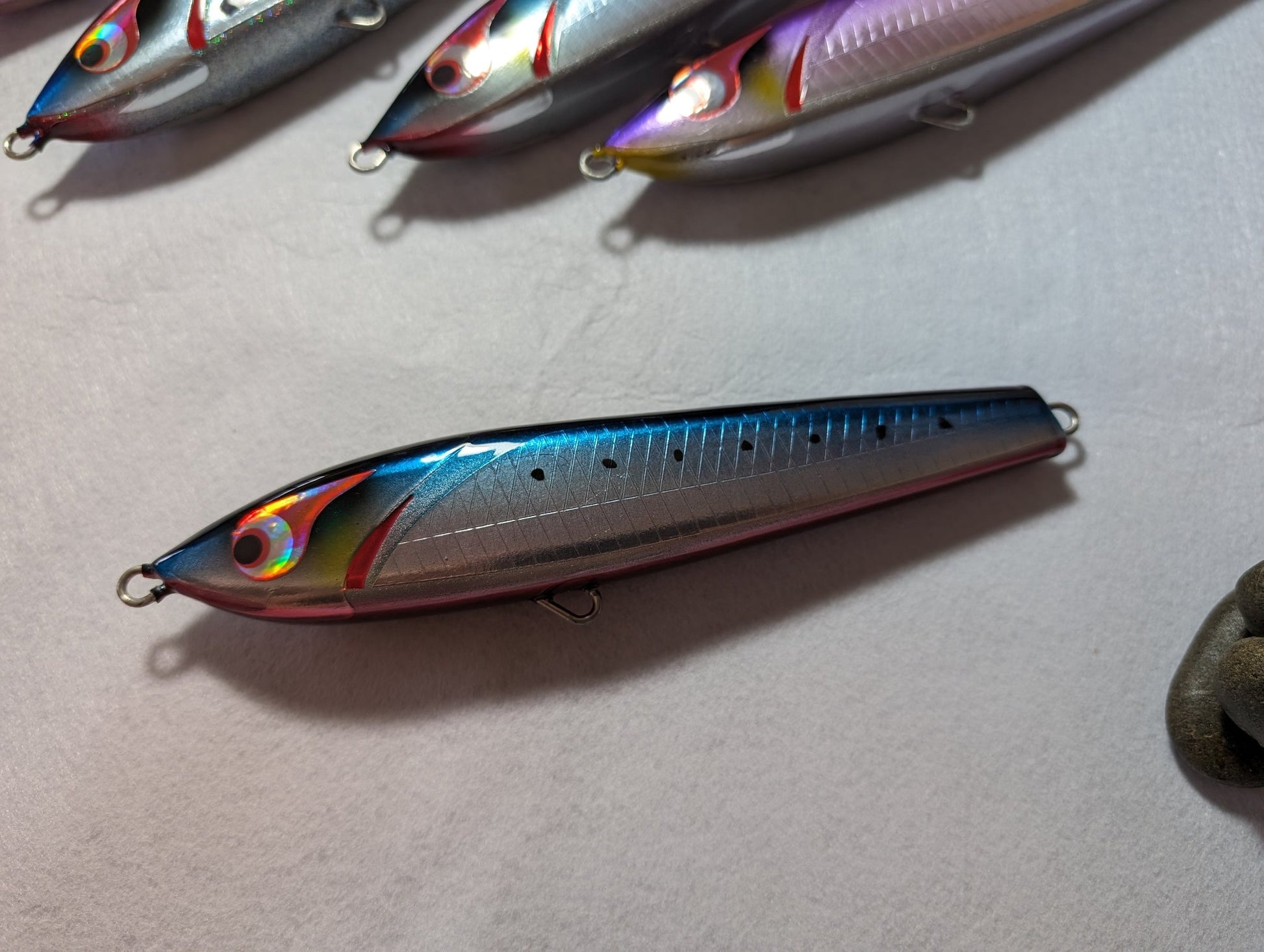 bozles ushiwakamaru topwater stickbait lure blue silver red