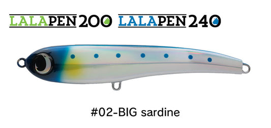 Fishing lure with 'LALA PEN' branding on a white background #02-BIG sardine