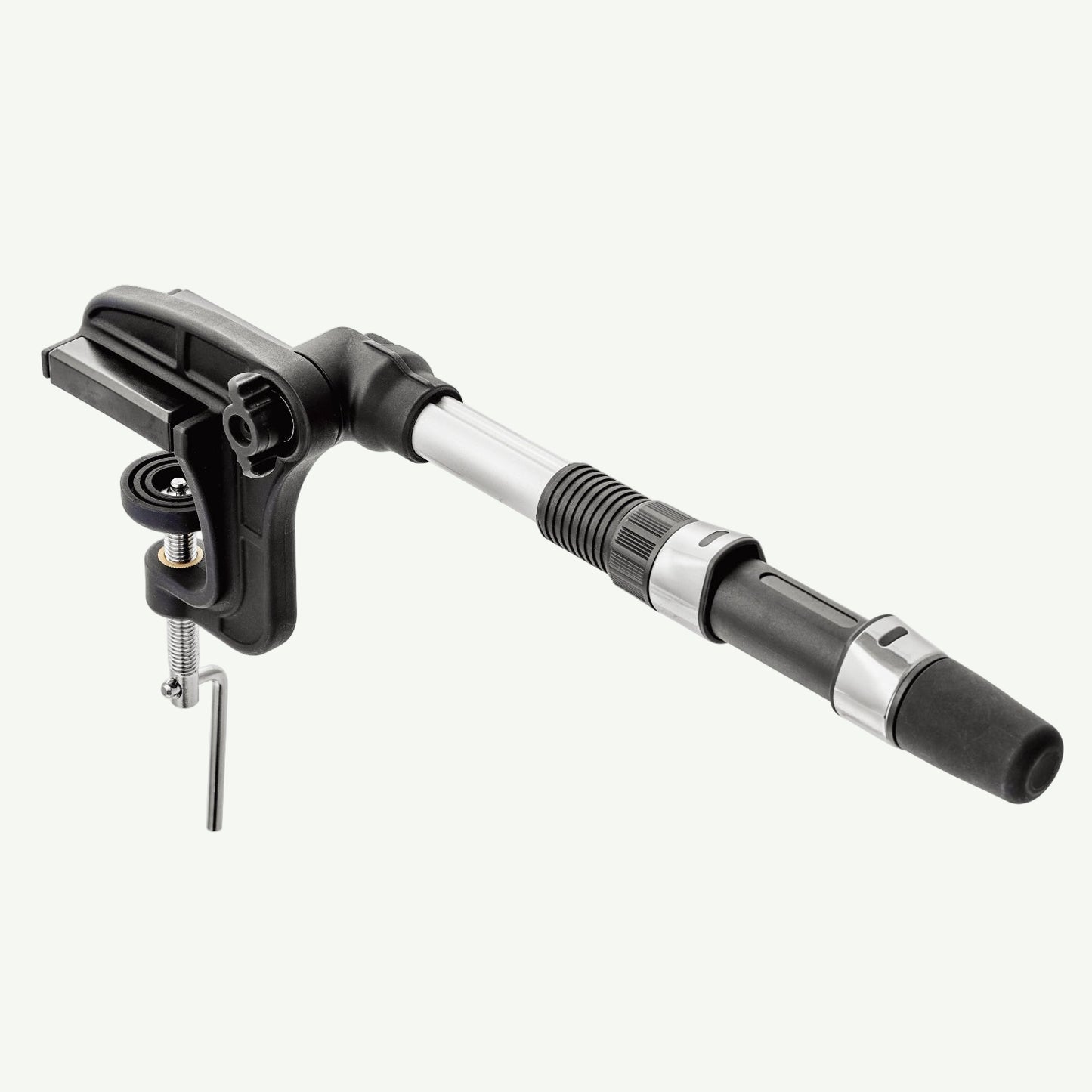 Black and silver tool with a white background